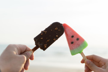 Watermelon Ice Cream and Chocolate Ice Cream
