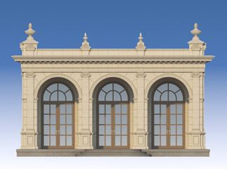 arcade with ionic pilasters in classic style. 3d render