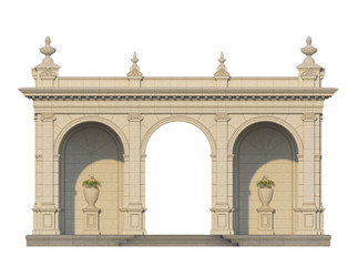 arcade with ionic pilasters in classic style. 3d render