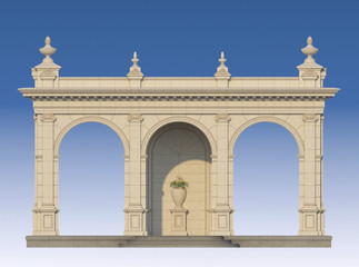 Fototapeta na wymiar arcade with ionic pilasters in classic style. 3d render