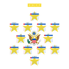 Calendar for 2017 Year. Week starts monday. For residents of the United States of America. Vector template for business graphics.