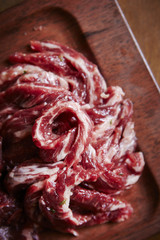 Fresh raw beef strips 