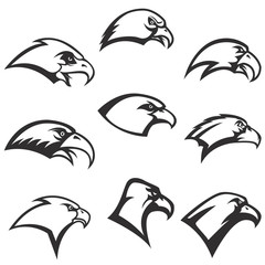set of eagle heads icons isolated on white background. Design element for logo, label, emblem, sign, poster. Vector illustration.