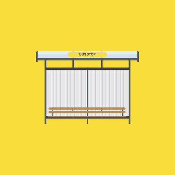 The bus stop with a bench on yellow background. Flat vector illustration EPS 10.
