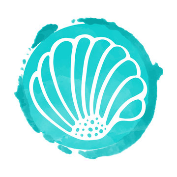 Watercolor circle and sea shell
