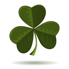 Symbol of Christianity in Ireland. Shamrock, seamrog, trifoliate clover - symbol of Ireland. Symbol of the celebration of St. Patrick's Day. Vector image of clover isolated on a white background