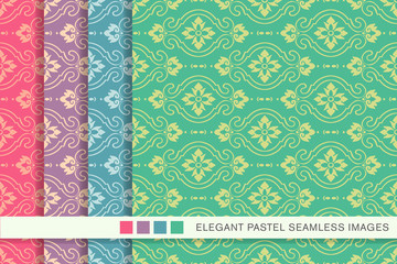 Elegant seamless pastel background set curve cross oval flower