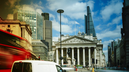 View of the Royal exchange near the Bank of England, in the City of London
