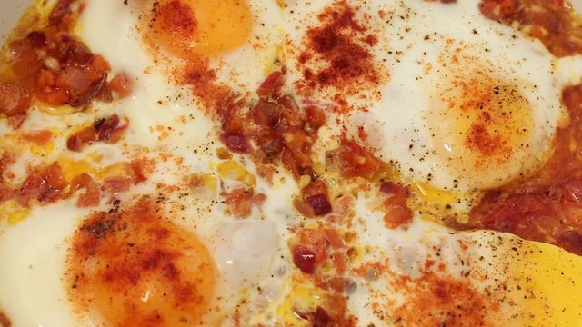 Fried Eggs with Vegetables Prepared on a Frying Pan