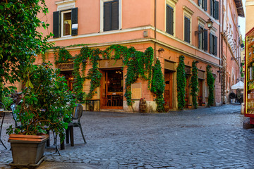 Cozy old street in Trastevere in Rome, Italy