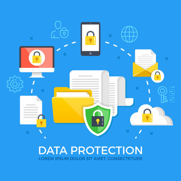 Data protection. Flat design graphic elements, signs and symbols, line icons set. Premium quality. Modern concepts. Vector illustration