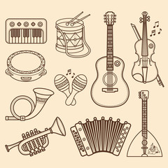 Musical instrument.  Seamless monochrome pattern. Vector ornament.