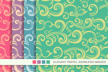 Elegant seamless pastel background set spiral curve wave cross