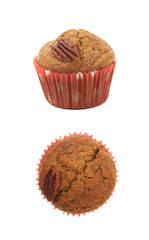 Single pecan nut muffin isolated