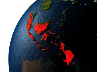 Indonesia in red on Earth at night