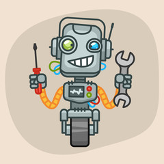 Robot Holding Wrench and Screwdriver