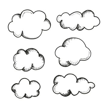 clouds set of sketches. vector illustration isolated on white background