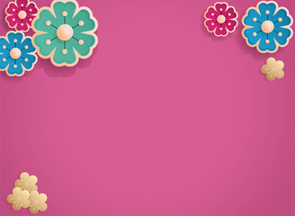 Card with  flowers.  Frame of Colorful Flowers on Pink Background. Vector image.