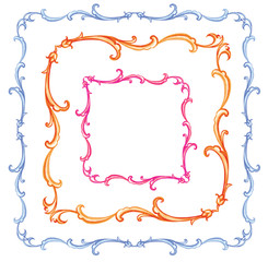 Patterned frame. Baroque frame, watercolor.