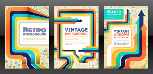Abstract retro cover design with arrows elements. Abstract vintage progress concept flyer. Brochure template layout, cover design of annual report. Vector eps 10