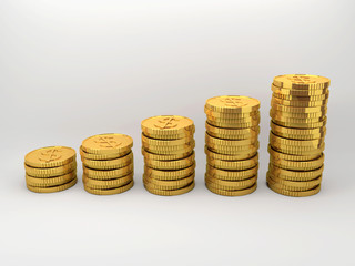 Set of coins sort by vertically column with gradient background.