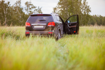 Obraz na płótnie Canvas Black car in an open field