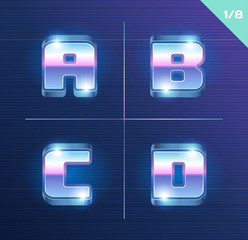 Vector 80's style metallic alphabet.