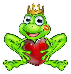 Cartoon Frog Prince with Love Heart