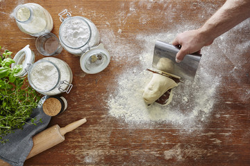 hand cutting dough atmospheric kitchen