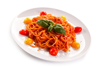 Pasta with pesto sauce and vegetables 