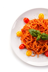 Pasta with pesto sauce and vegetables 