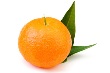 mandarin fruit with leaf isolated