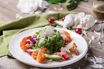 Gourmet salad with wine