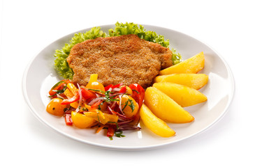 Fried pork chops and vegetable salad 
