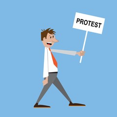 people at the rally with a placard protests. vector illustration