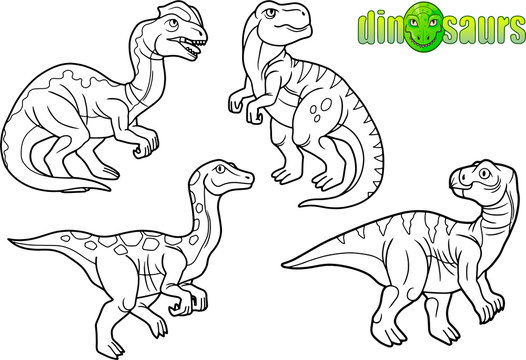 set of cartoon drawings of dinosaurs.
