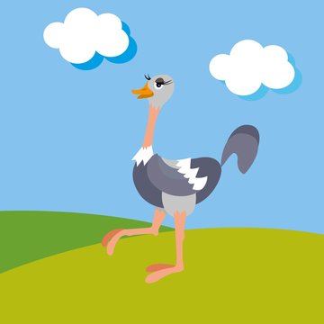 ostrich in the wild. vector illustration for children's comics and books