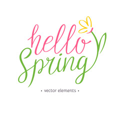 Hello Spring, modern hand drawn lettering. © aleksei_derin