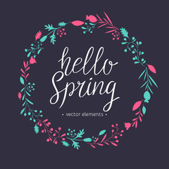 Hello Spring, modern hand drawn lettering.