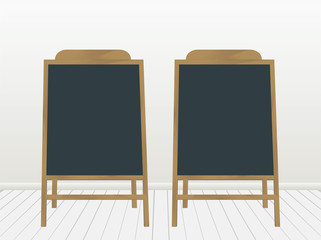 Two Special announcement board on a Wall with Floor a Front View. Chalkboard for menu restaurant illustration. Vector image.