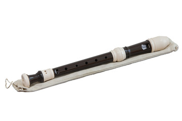 classical musical instrument is the block flute isolated on white background