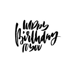 Fototapeta na wymiar Happy birthday lettering for invitation and greeting card, prints and posters. Hand drawn inscription, calligraphic design. Vector illustration.