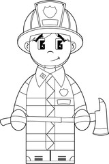 Cartoon Colour In Fireman - Firefighter