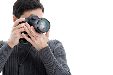 Fototapeta premium successful professional photographer use DSLR digital camera iso