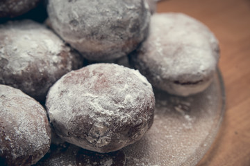 Fototapeta na wymiar Handmade doughnuts prepeared for fat thursday