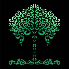 77_ pattern green tree.Pattern green gradient tree,grass black background.