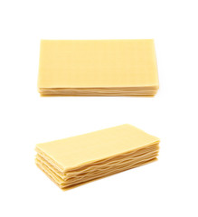 Pile of dried lasagna sheets isolated
