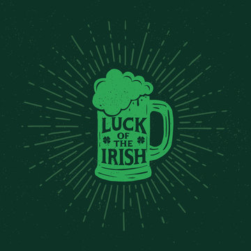 St. Patrick's Day. Retro style emblems pint beer. Typography. Vector illustration.