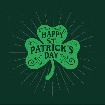 St. Patrick's Day. Retro Style Emblems leaf clover. Typography. Vector illustration.