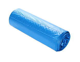 blue roll of plastic garbage bags isolated on white, with clipping path